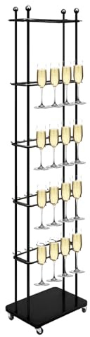 Dettchan Black 5 Tiers Champagne Holder, Wine Glass Stemware Rack Champagne Flute Holder With Wheels, for Family, Hotel, Hospitality, Wedding, Housewarming 42 * 30 * 176cm