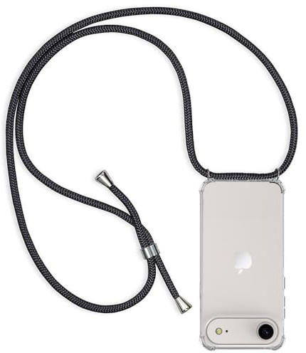 ZYIMOU für iPhone Air/iPhone 17 Air Hülle mit Band, Handyhülle iPhone Air Handyband Hülle mit Kette Schutzhülle Kordel zum Umhängen Transparent Weich TPU Silikon Bumper, Schwarz