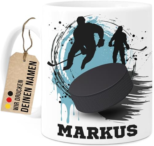 Tassenliebling® Eishockey Tasse personalisiert - Weiß - Geschenk für Eishockeyspieler - Eishockey Geschenk - Tasse mit Namen - Geschenke für Sportler - 330ml Keramik