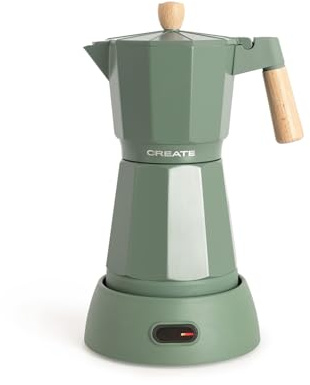 CREATE / THERA MOKA ELECTRIC/Italienische Elektrische Espressomaschine Salbeigrün/Warmhaltefunktion, 300ml, 6 Tassen, 360°-Basis, leichte Reingung und BPA-frei, 480W