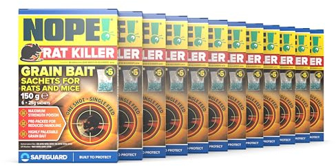 NOPE! Rat Killer Grain Bait 12 x 150g | Super Strength Poison Sachets | Single Feed Premium Oat Grain Bait | Quick-Acting Rodent Control and Mouse Killer | Works Outdoors in All Weather