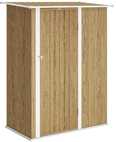 DecHome - Capanno Attrezzi da Giardino con 1 Anta Ripostiglio in Metallo con Tetto Inclinato e Porta Bloccabile 142x86x189 cm Legno