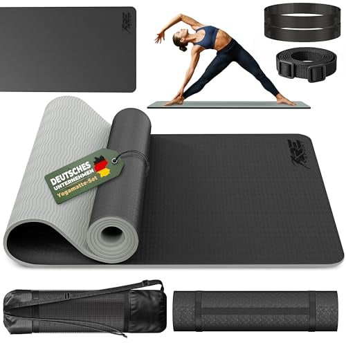 RE:SPORT® Yogamatte Gymnastikmatte 183x61cm rutschfest schadstofffrei | Fitnessmatte mit Tragetasche & Tragegurt | Trainingsmatte gepolstert | Yoga Matte Sportmatte für Fitness Pilates & Gymnastik