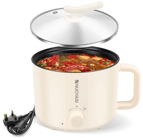 Electric Hot Pot 1.8 L,Mini Portable Nonstick Electric Potwith Overheat Boil Dry Protection, 2 Gear Non StickTravel Cooker for Ramen Noodles/Pasta/Egg/Soup/Oatmeal (Without Steamer)