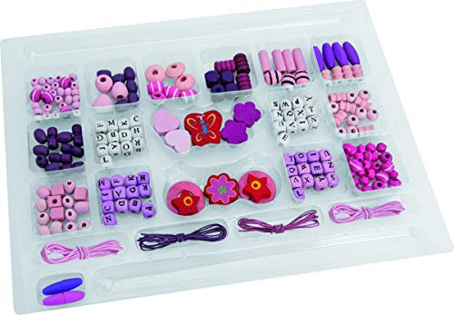 Eichhorn 100003425 - Holzperlen-Set Buchstaben, ca. 190-tlg., bunt, versch. Farben und Formen, inkl. Schnüren und Verschlüssen, Ahornholz