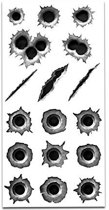 Einschuss-Löcher Sticker Set I Bullet-Holes und Kratzer als Auto-Aufkleber, für Roller Moped Motorrad-Helm Laptop Smartphone I schwarz grau I kfz004