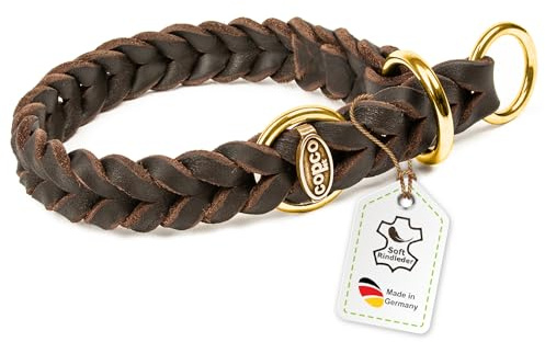CopcoPet Hundehalsband Würger 45–50 cm x 20mm Braun – Geflochtenes Halsband mit Zugstopp & Messing Ring – Aus robustem Fettleder – Für mittelgroße Hunde – Weiches Lederhalsband fürs Training