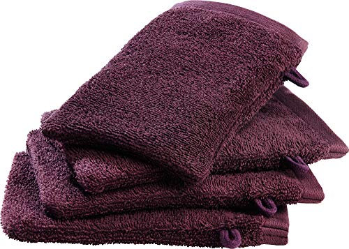 Erwin Müller Waschhandschuh-Set 4er-Pack Beere Größe 15x21 cm - Ludwigsburg - 100% Baumwolle - kuschelweich, saugstark, voluminös - praktisch durch Schlaufe (weitere Farben)