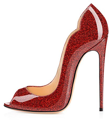 Soireelady Damen Paillette Pumps,Peep Toe Gold Stiletto Schuhe Damen EU39