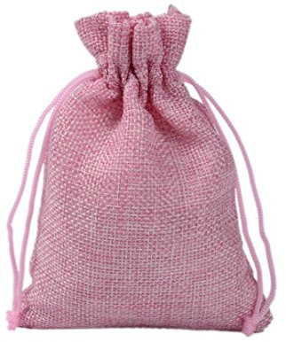 PLECUPE 10 Pezzi Borse di Lino Sacchetti in Tela Coulisse, 10x14cm Gioielli Regalo Portaconfetti Sacchetto per Wedding Party Birthday, Lino di Juta Borse Sacchetti di Caramelle, Rosa