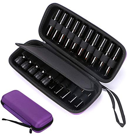 BTSKY 20 Bottles EVA Essential Oil Case, Can Hold 10ml, 10ml Rollers & 5ml - Durable Waterproof Hard Shell Essential Oils Carrying Case Nail Polish Storage Organizer, Purple (No Essential Oils)