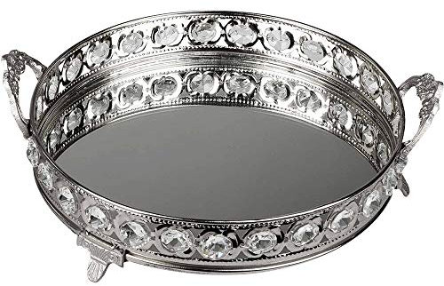 Formano Deko Spiegeltablett Rhinestones rund D. 20cm mit Strass Silber Metall
