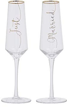Creative Tops Ava & I Champagne Flute Wedding Gift Set, Glass, 250 ml (Set of 2 'Just Married' Champagne Glasses)