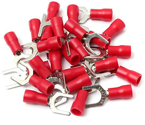 25x Stück Gabelkabelschuh in rot 0,5-1,5mm² Loch-Ø M3 Teillisoliert PVC Anschlussklemme Kabelschuh Kabel-Verbinder aus Kupfer verzinnt Gabelkabelschuhe