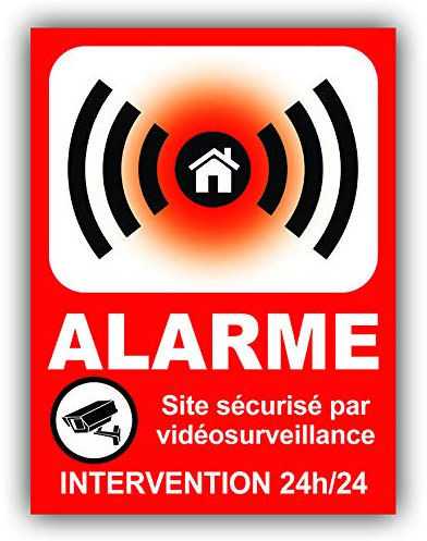 Señal de Alarma 133 x 100 mm de PVC + 4 Agujeros para fijación en el Sitio Seguro por videovigilancia, intervención 24 Horas, Placa Alarma