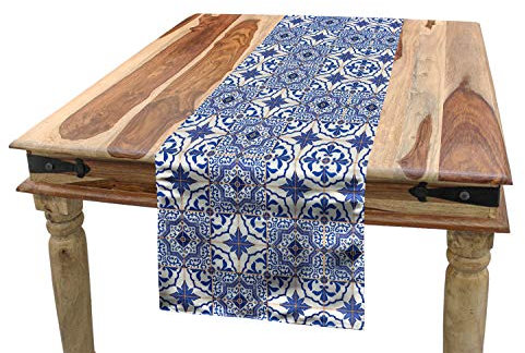 ABAKUHAUS marokkanisch Tischläufer, Checkered Grid Desgin, Esszimmer Küche Rechteckiger Dekorativer Tischläufer, 40 x 225 cm, Violettblau Orange Weiß