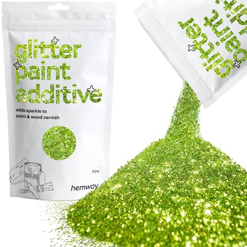 Hemway Glitter Paint Additive - Lime Green | Fine Metallic Flakes for Adding Sparkle to Paints & Wood Varnish | Add to Emulsion, Acrylic & Latex for Indoor Sparkly Walls | 100 g