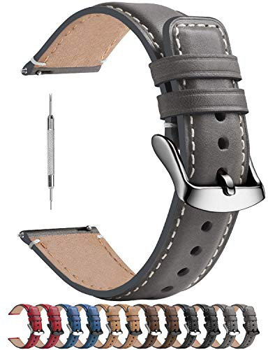 Fullmosa 22mm Uhrenarmband Kompatibel mit Huawei Watch 4/4Pro/GT3/GT3 Pro 46mm/GT2/GT2 Pro/GT2e/GT 46mm/Watch 3/3 Pro Lederarmband,Grau + Silber Hardware