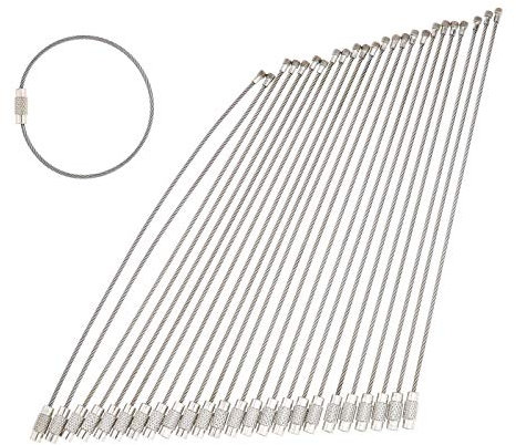 OTOTEC 24 silberne Draht-Schlüsselhalter, Flugzeuggepäck-Ring, Draht-Schlüsselkette, Kabelverschraubung, Edelstahl, 160 mm Länge