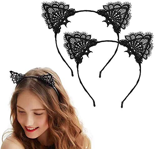 SUNTRADE Lot de 2 serre-têtes en dentelle avec oreilles de chat