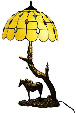 GDLight Tiffany-Stil Mittelmeer-Tischleuchte Retro Buntglas-Schreibtischlampe Harz Pony Basisglasperlen Nachtlichter für Wohnzimmer Schlafzimmer Arbeitszimmer Lesen, 40cm