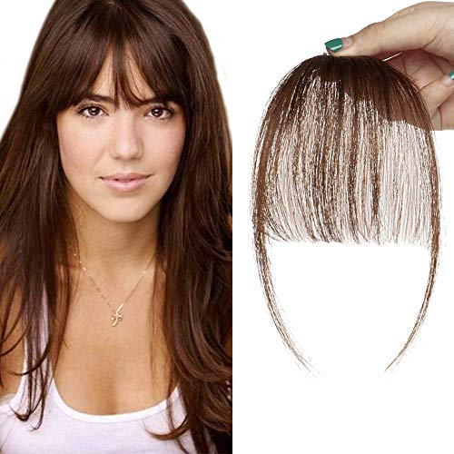 SEGO Clip in Pony Fringe echthaar One Piece Haarteil Extension Verlängerung Tempel Bangs 100% Remy Echthaar 3 g Mittelbraun #4