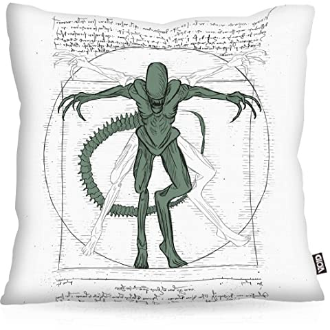VOID Vitruvianischer Xenomorph Kissenbezug Kissenhülle Polyester wasserfest Outdoor Ripley Alien Monster, Kissen Größe:50 x 50 cm, Kissen Farbe:Weiß