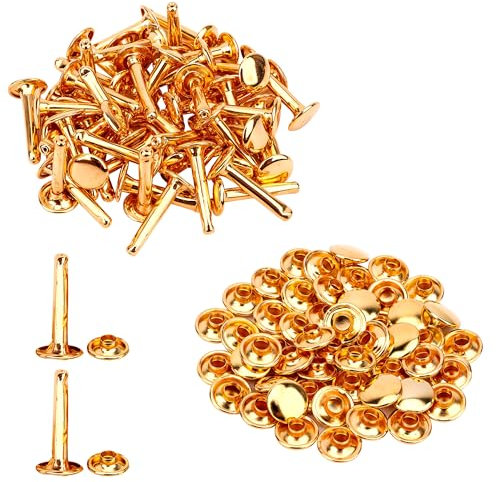 Trimming Shop Extra Lang Doppel Kappe Nieten, Messing Tubular Nieten Für Machen Handtasche, Hundehalsband, DIY Lederwaren, Schuhe, Reparatur Bekleidung - Gold, 9mm x 20mm