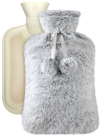 Vicloon Bouillotte Eau Chaude,2L Bouteille D'eau Chaude,Bouillotte Peluche Eau Chaude,Aide à fournir Les Plus de Chaleur et de Confort,Idéal Les Journées Hivers Gris