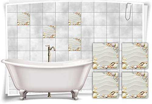Fliesen-Aufkleber SPA Wellness Muscheln Sand Strand Ufer Meer Bad WC Deko, 15x15cm fp5p604q-136076