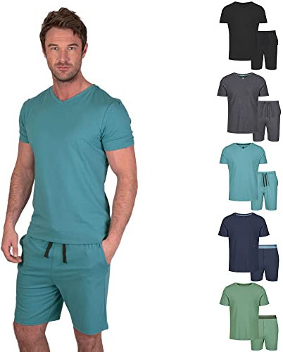 Light & Shade Men's Top and Short Bottoms Pyjama Set, Blue, S