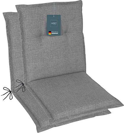 LILENO HOME Gartenstuhl Auflagen als [2er Set - Niedriglehner] in Hellgrau - Bequeme Liegen als Sitzauflagen für Gartenmöbel - Stuhlkissen für Gartenstühle und Klappstühle