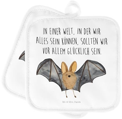 Mr. & Mrs. Panda Topflappen Fledermaus Flügel - Geschenk, Tiere, Ofenhandschuhe, Topflappen Set, Topfuntersetzer, Topfhandschuhe, Tiermotive,