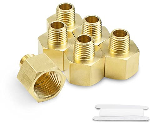 Bwintech 2 Pcs 3/8 Female to 1/4 Male BSP Thread Brass Hex Bushing Reducing Connector for Pipe Connecting Conversion