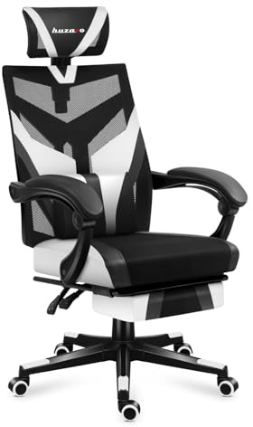 Huzaro Combat 5.0 Gaming Stuhl Ergonomisch - PC & Bürostuhl mit Fußstütze - Lendenkissen & Kopfstütze - 90–140° Rückenlehne - bis 140kg – Weiß