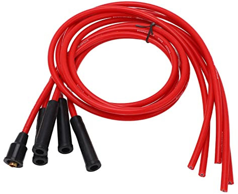 Set di Cavi di Accensione per Candele, 5 Pezzi 1m Lunghezza Rosso Metallo e Silicone Cavi Di Accensione per Candele, per Auto Classiche a 4 Cilindri