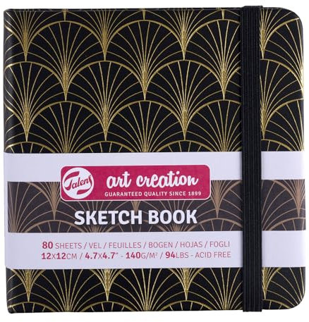 Talens Art Creation Papier - Skizzenbuch Art Deco 12x12cm - 80 Blatt 140g/m² - Ideal für Bleistift Pastell Acryl Tinte Holzkohle - säurefreies Zeichenpapier