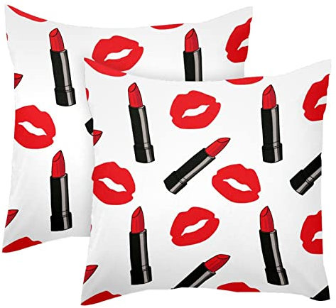 Res Lippen und Lippenstifte, 2 Stück, Kissenbezüge, 45 x 45 cm, Bauernhaus-Dekoration