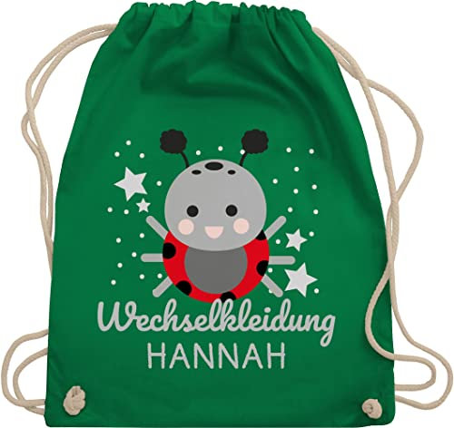 Turnbeutel Rucksack - Kita Beutel Wechselsachen Mädchen - Wechselkleidung Marienkäfer - Unisize - Grün - stoffbeutel wechselklamotten kindergarten wechselbeutel personalisierte wechselkleider