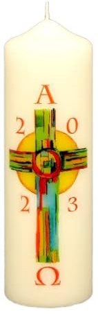 Kopschitz Vela de Pascua con forma de cruz, multicolor, A y O, año 170 x 50 mm de diámetro
