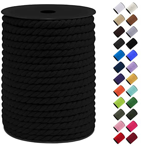 LEREATI Makramee Garn 8mm x 40m, Baumwollkordel Bunt Baumwollseil Geflochten Baumwollschnur, Baumwollgarn für DIY Basteln Hängepflanze Pflanze Aufhänger Wandbehang Weben Dekoration (Schwarz)