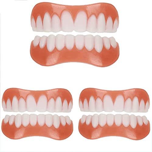 WoCOyo Denti Finti Protesi temporanee in Gel di silice Apparecchi per Denti Faccette per sorrisi Cosmetici Denti immediati Protesi per Uomini e Donne Faccette Superiori e Inferiori Denti,3pairs