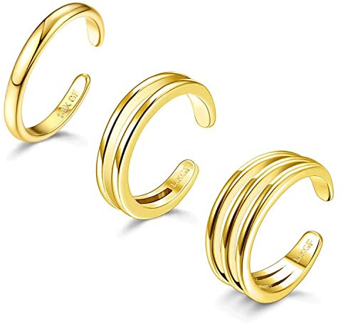 Diamday Ensemble de Bagues d'orteil en Or 14K pour Femmes Anneaux d'orteil Réglables Anneaux d'orteil à Bande Ouverte avec Fleur de Marguerite en CZ Ensemble de Bijoux de Pied de Plage pour Femmes