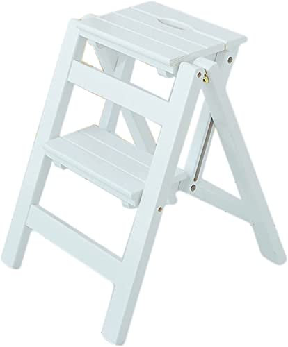Wooden Folding Step Ladder 2 Steps Stool Portable Ladder Chair Non-slip Compact Milti-fuction Safety Household Small Foot Stools Stairs Chair (Color : B)