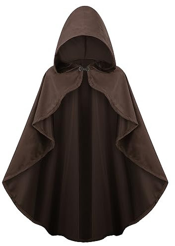 maxToonrain Mittelalterliches Kostüm mit Kapuze, Nordritter, Renaissance, Kapuzenumhang, Vintage, Gothic, Hexe, Zauberer, viktorianisches Halloween-Kostüm (braun, 90 cm, Damen)
