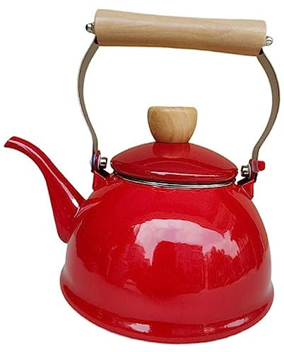 DOITOOL Enamel Tea Kettle 1.4l Red Thickened Retro Enameled Teapot for Stove Top Use, Vintage Style Household Hot Water Kettle Suitable for Induction and Gas Cookers Random Color
