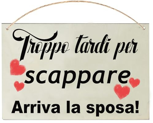 MKISHINE Targa Matrimonio Arriva la Sposa | Striscioni di Legno per Matrimoni | Bomboniera Matrimonio | Decorazione Matrimonio | Bomboniere Matrimonio Originali 27 * 18CM