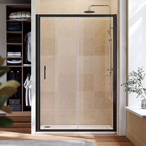 ELEGANT Black Sliding Shower Door Shower Screens with 6mm Tempered Glass Modern Bathroom Shower Enclosures Wetroom Cubicles 1200mm