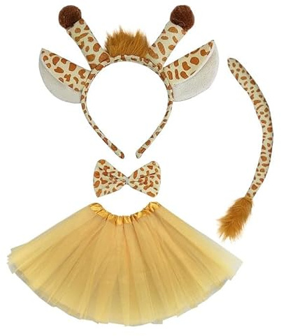 TSHAOUN 4 Pcs Giraffe Costume Set for Kids, Giraffe Fancy Dress with Headgear, Tail, Bow Tie, Tutu - Animal Cosplay for Parties, Campus Activities, Performances, Halloween