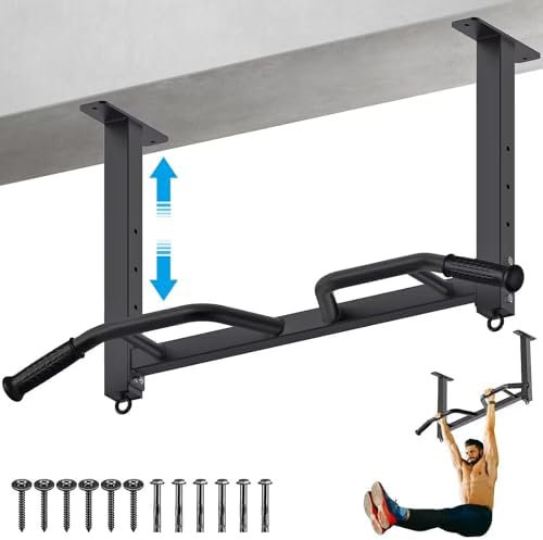 Kipika Klimmzugstange, 81,3 cm, Deckenmontage, strapazierfähig, verstellbar, multifunktional, Klimmzugstange, Heim-Fitnessstudio, Workout-System, mit Boxsack-Aufhänger und Widerstandsbändern, Training